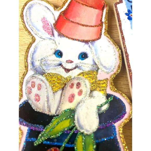 Vintage Easter Glittered Ornaments - Bunny Chick & Duck Set Retro Style Decorati - Picture 2 of 6